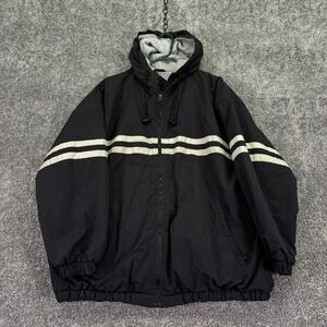 Vtg New York Classics Jacket Womens 18 Black Hooded Stripe Full Zip Lined Casual